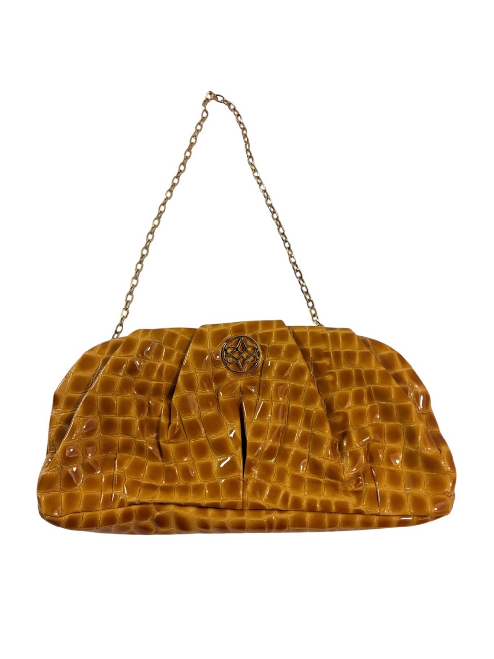 Antonio Melani Mustard Yellow Patent Croc Embossed Clutch Bag Drop In Gold Chain